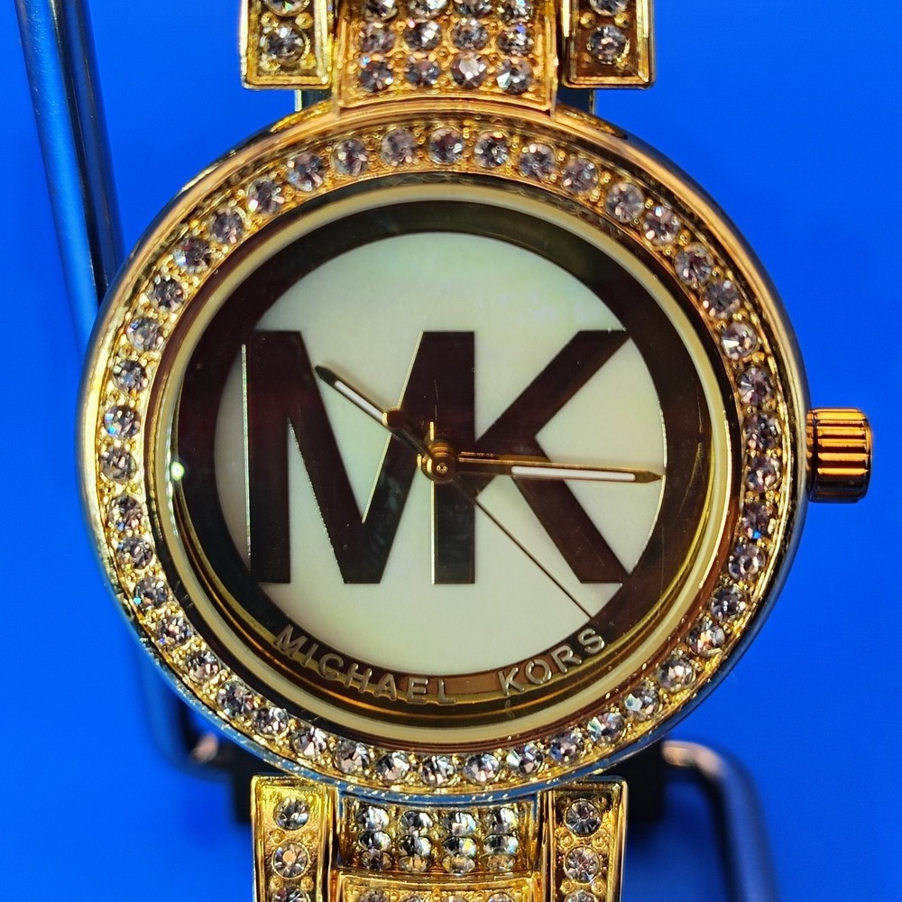 Vintage 2013 Michael Kors MK Logo Rhinestone Bust Down 35mm Women's Quartz Watch